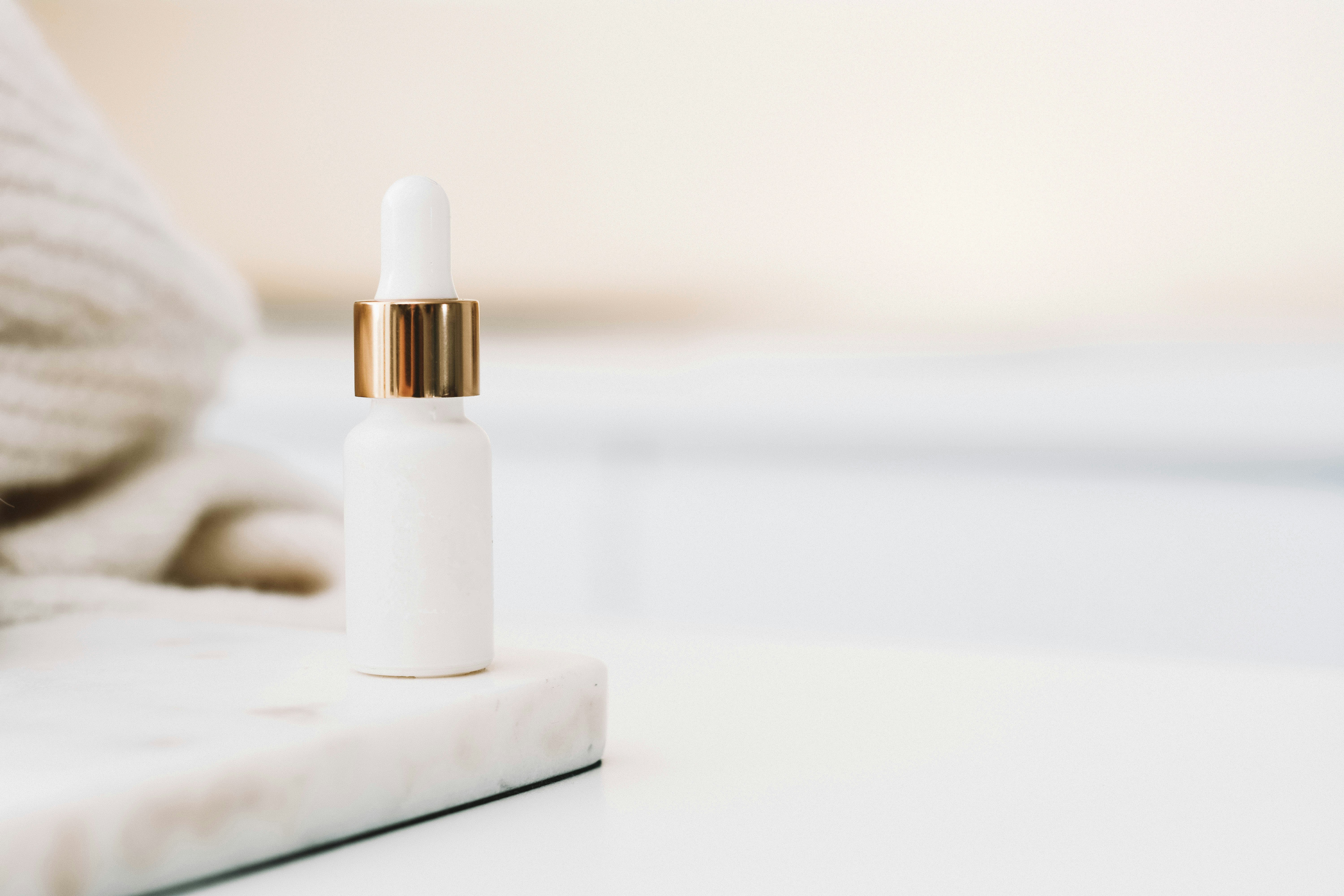 Skincare products laid out in an organised flat lay