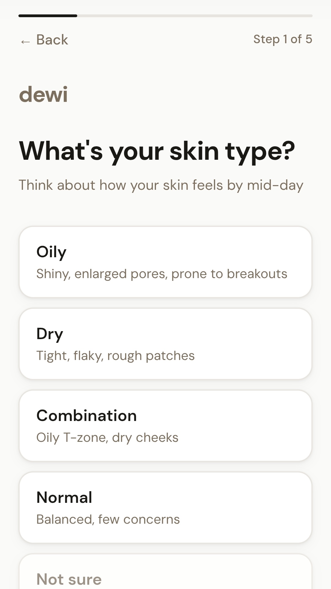Skin type quiz screen
