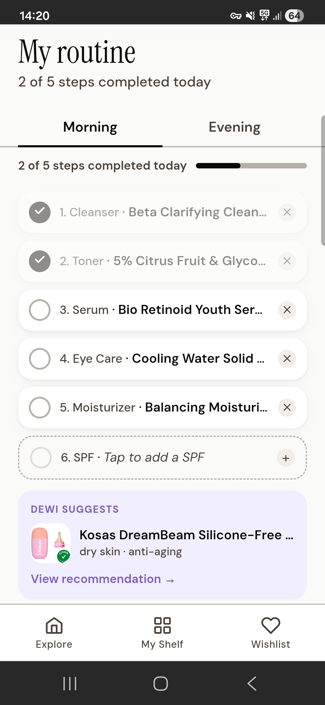 My Routine screen